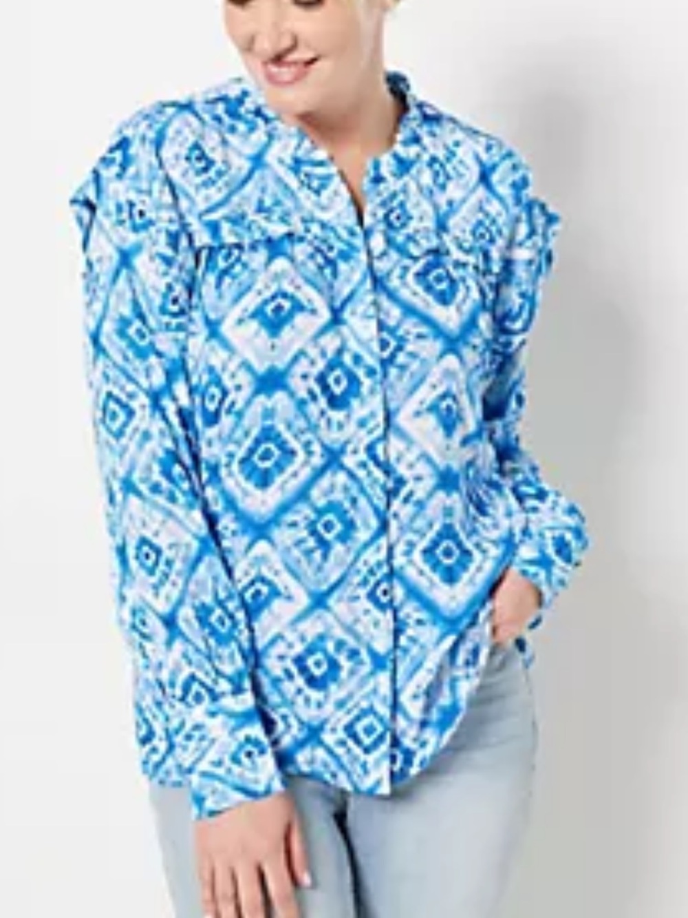 Tolani Blue White Geometric Button-Down Shirt  NWT sz 1X